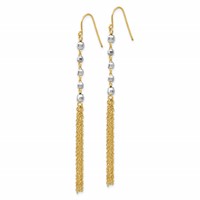 14K Two-tone Faceted Beads Earrings with Tassel Dangle French Hook view 2