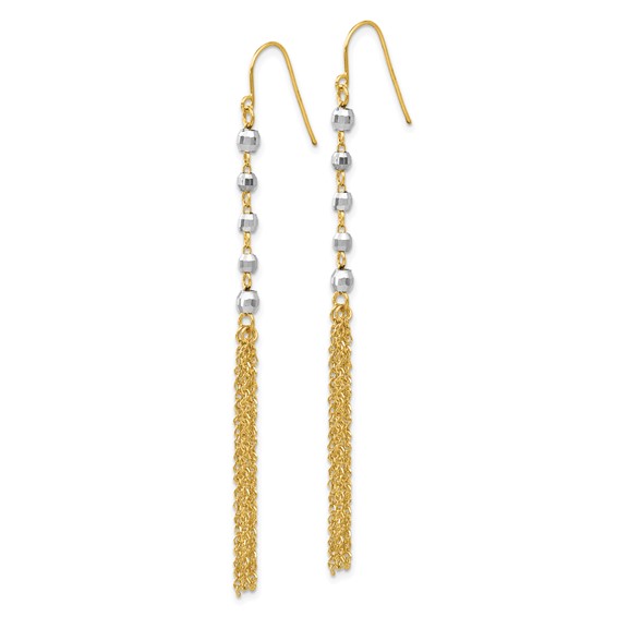 14K Two-tone Faceted Beads with Tassel Dangle French Hook Earrings