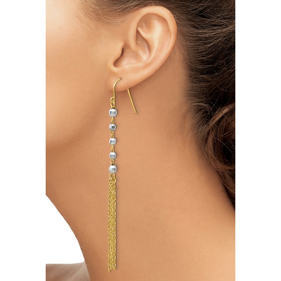 14K Two-tone Faceted Beads with Tassel Dangle French Hook Earrings