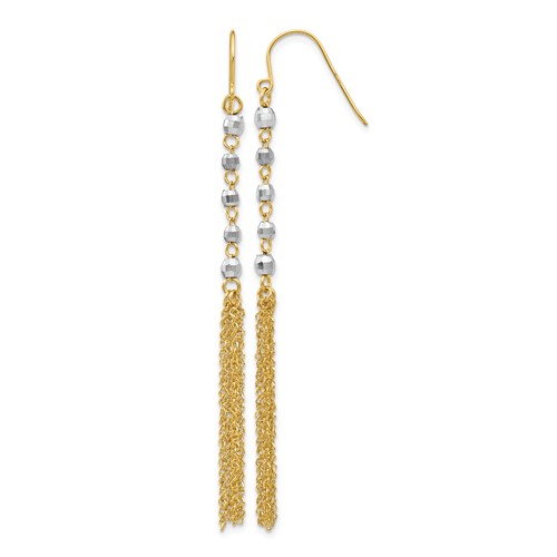 14K Two-tone Faceted Beads Earrings with Tassel Dangle French Hook