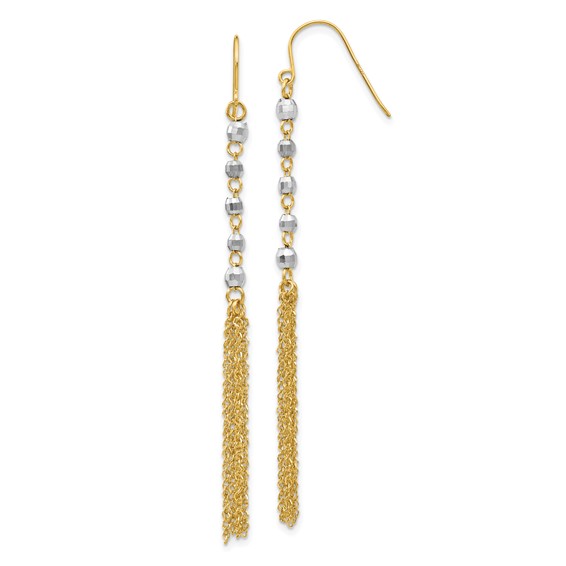 14K Two-tone Faceted Beads with Tassel Dangle French Hook Earrings
