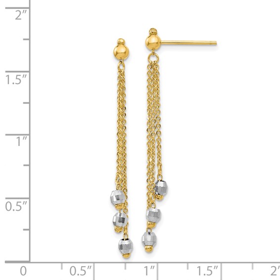 14K Two-tone Faceted Beads and Cable Chain Dangle Post Earrings