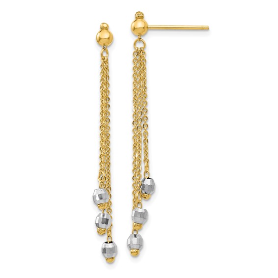 14K Two-tone Faceted Beads and Cable Chain Dangle Post Earrings