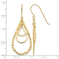 14K Yellow Gold Polished and Textured Teardrops Dangle French Hook Earrings view 4