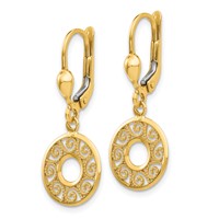 14K Yellow Gold Filigree Circle Dangle Leverback Earrings view 2