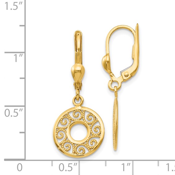 14k Filigree Circle Dangle Leverback Earrings