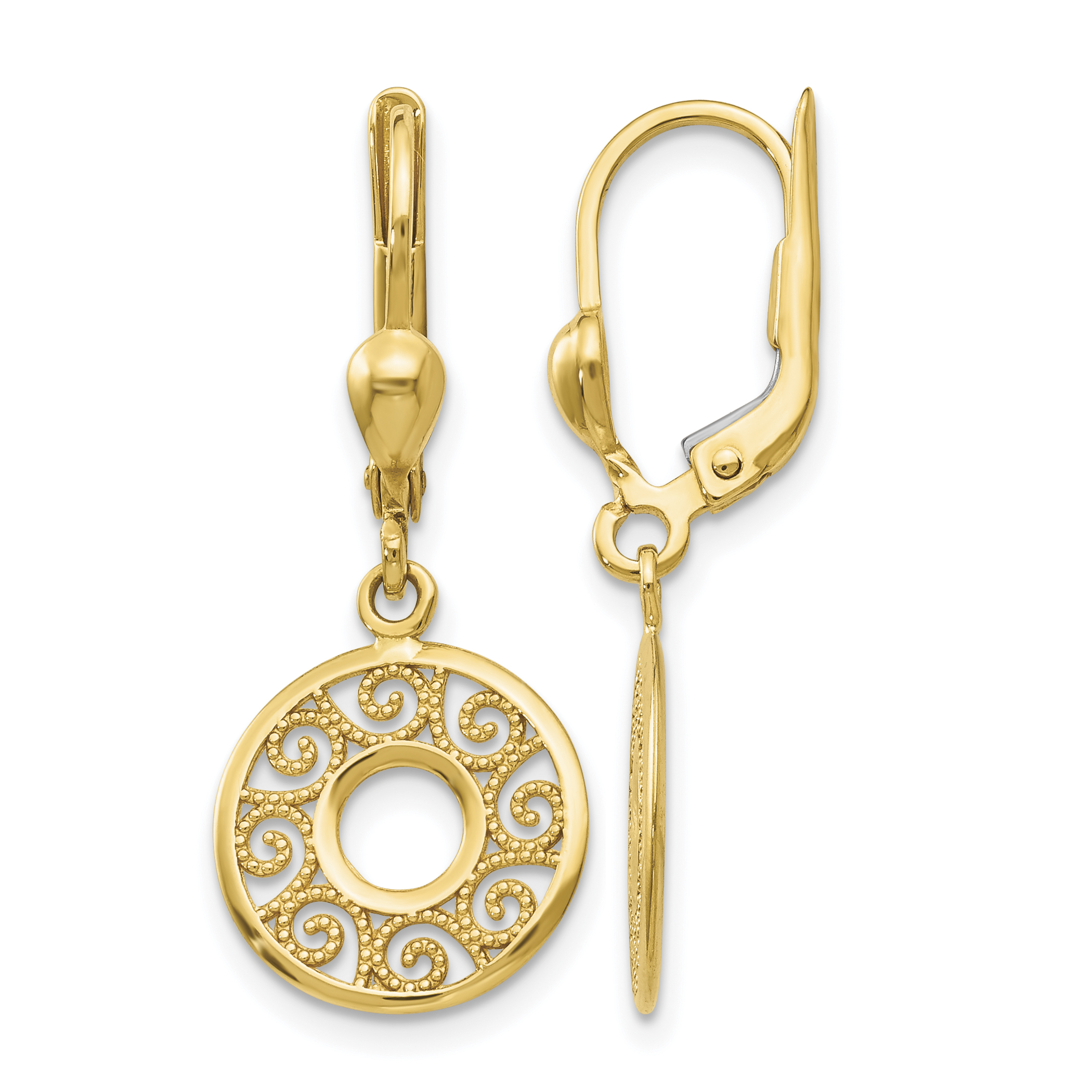 14K Leverback Filigree Earrings (TH567)
