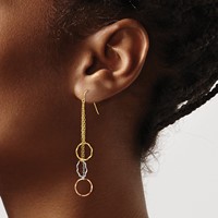 14K Tri-Color Faceted Circles and Chain Dangle French Hook Earrings view 3