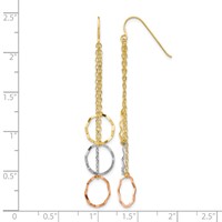 14K Tri-Color Faceted Circles and Chain Dangle French Hook Earrings view 4