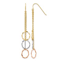 14K Tri-Color Faceted Circles and Chain Dangle French Hook Earrings view 1