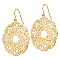 14K Yellow Gold Fancy Lace Filigree Circle Dangle French Hook Earrings view 2