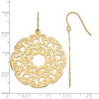 14K Yellow Gold Fancy Lace Filigree Circle Dangle French Hook Earrings view 4