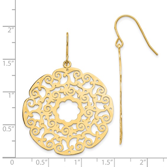14K Fancy Lace Filigree Circle Dangle French Hook Earrings