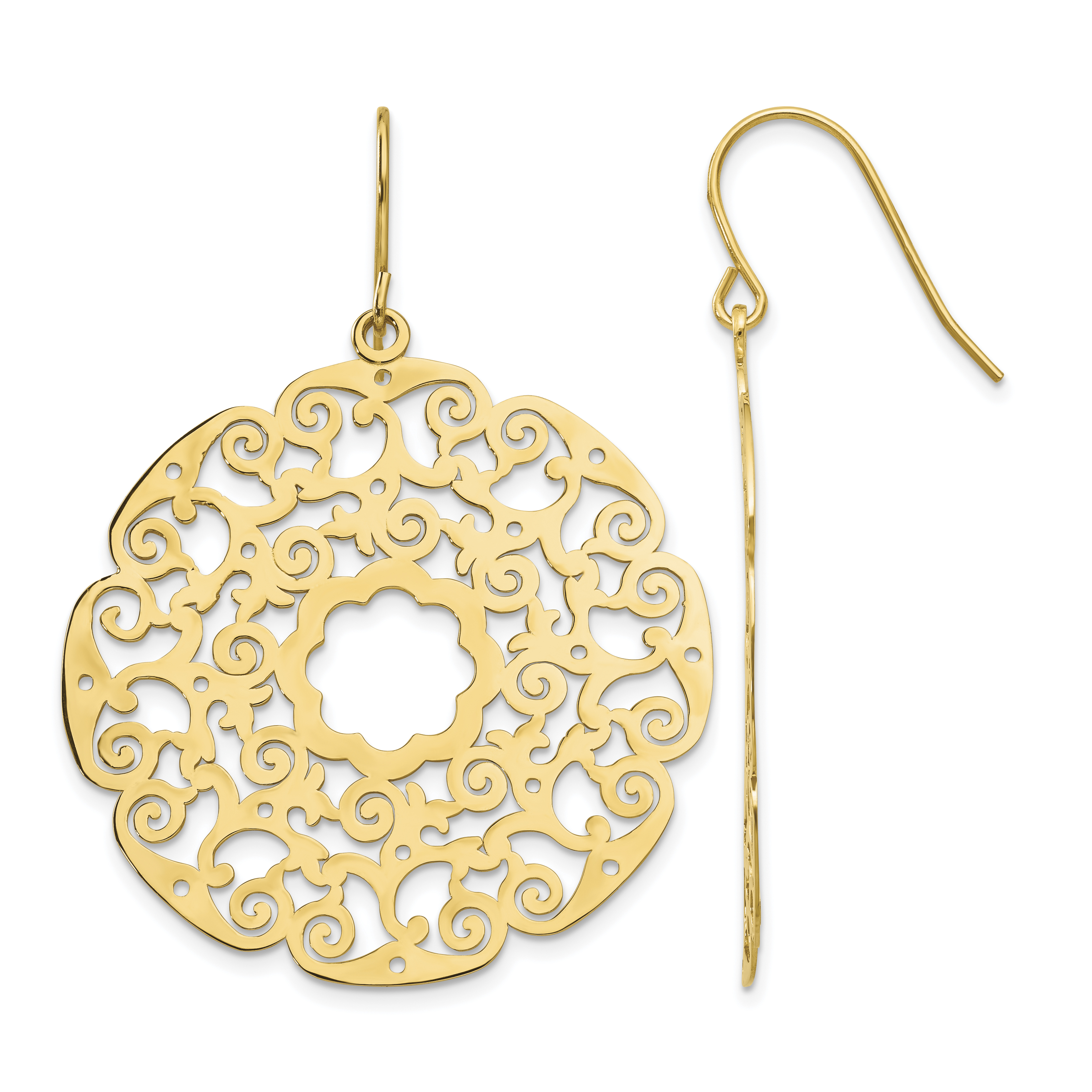 14K Fancy Lace Filigree Dangle Earrings (TH589)