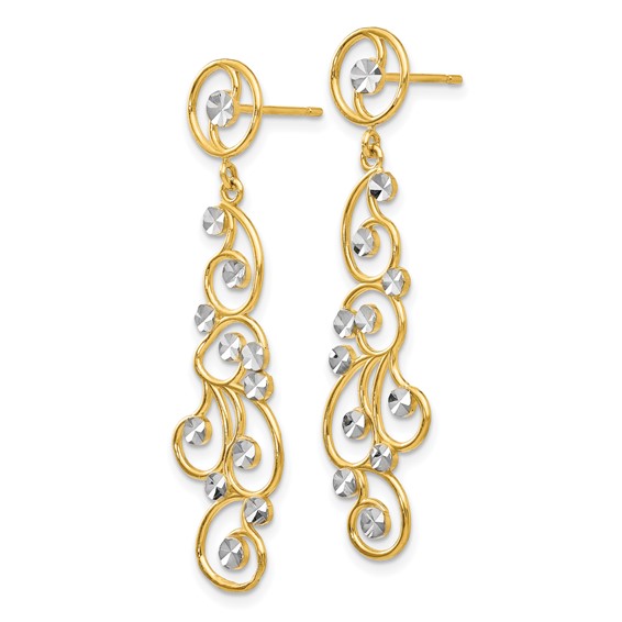 14k and White Rhodium Filigree Dangle Post Earrings