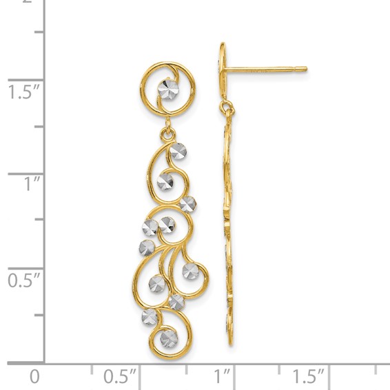 14k and White Rhodium Filigree Dangle Post Earrings