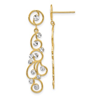14k and White Rhodium Filigree Dangle Post Earrings