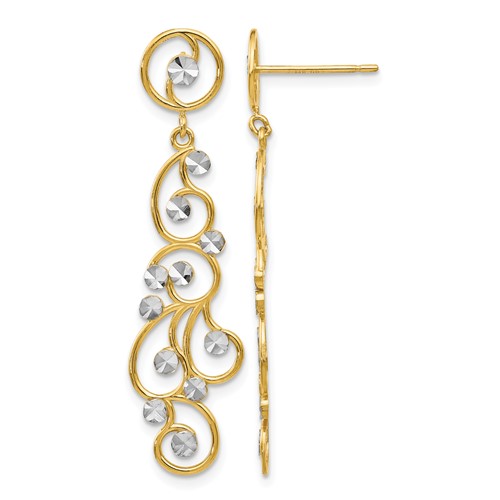 14K and White Rhodium Filigree Dangle Post Earrings