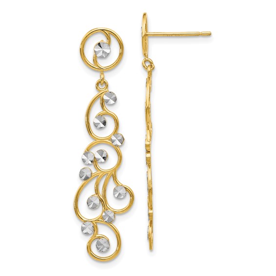14k and White Rhodium Filigree Dangle Post Earrings