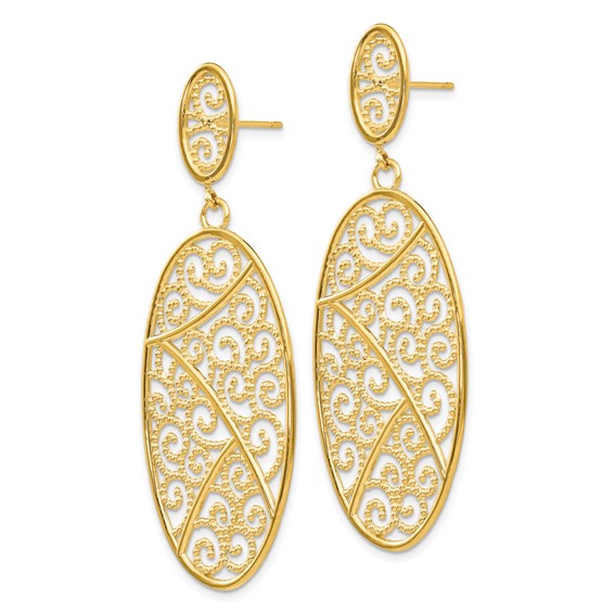 14K Filigree Oval Dangle Post Earrings