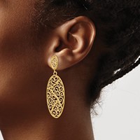 14K Yellow Gold Filigree Oval Dangle Post Earrings view 3