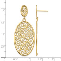 14K Yellow Gold Filigree Oval Dangle Post Earrings view 4
