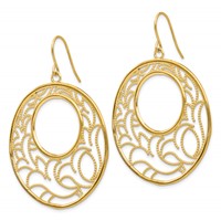 14K Yellow Gold Floral Circle Dangle French Hook Earrings view 2