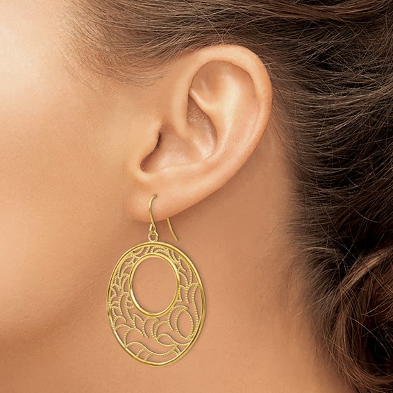 14K Floral Circle Dangle French Hook Earrings