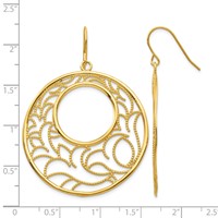 14K Yellow Gold Floral Circle Dangle French Hook Earrings view 4