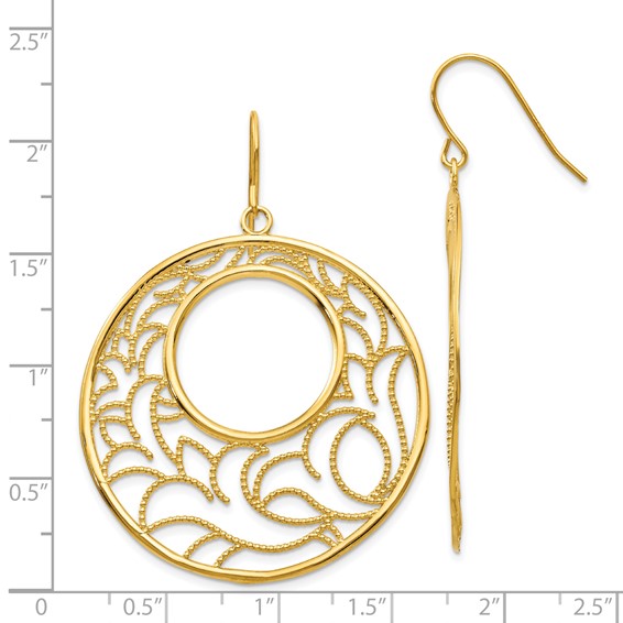 14K Floral Circle Dangle French Hook Earrings