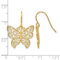 14K Yellow Gold Large Filigree Butterfly Dangle French Hook Earrings view 4