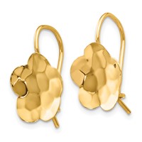 14K Yellow Gold Concave Hammered 13mm Flower Disc Kidney Wire Earrings view 2