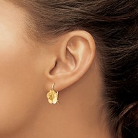 14K Yellow Gold Concave Hammered 13mm Flower Disc Kidney Wire Earrings view 3