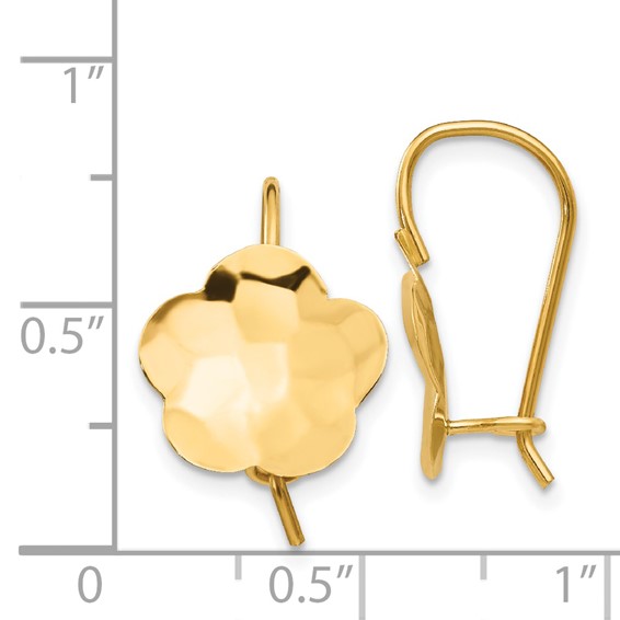 14k Concave Hammered 13mm Flower Disc Kidney Wire Earrings