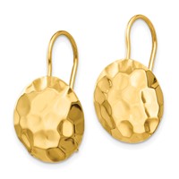 14K Yellow Gold Hammered 14mm Circle Disc Kidney Wire Earrings view 2