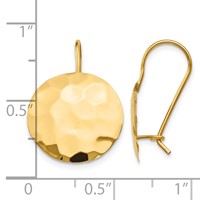 14K Yellow Gold Hammered 14mm Circle Disc Kidney Wire Earrings view 4