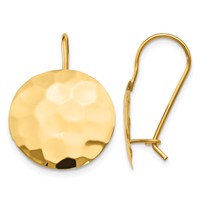 14K Yellow Gold Hammered 14mm Circle Disc Kidney Wire Earrings view 1