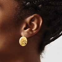14K Yellow Gold Hammered 18mm Circle Disc Kidney Wire Earrings view 3