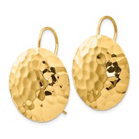 14K Yellow Gold Hammered 24mm Circle Disc Kidney Wire Earrings view 2
