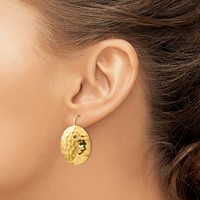 14K Yellow Gold Hammered 24mm Circle Disc Kidney Wire Earrings view 3