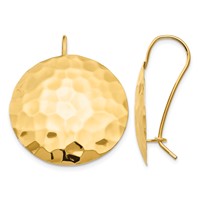 14K Yellow Gold Hammered 24mm Circle Disc Kidney Wire Earrings view 1