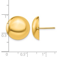 14K 15.50mm Yellow Gold Polished Button Post Earrings view 4