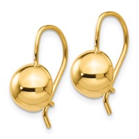 14K 8.00mm Yellow Gold Hollow Half Ball Kidney Wire Earrings view 2