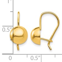 14K 8.00mm Yellow Gold Hollow Half Ball Kidney Wire Earrings view 4