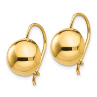 14K 10.50mm Yellow Gold Hollow Half Ball Kidney Wire Earrings view 2