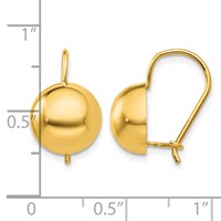 14K 10.50mm Yellow Gold Hollow Half Ball Kidney Wire Earrings view 4
