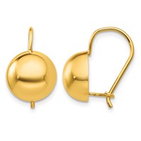 14K 10.50mm Yellow Gold Hollow Half Ball Kidney Wire Earrings view 1