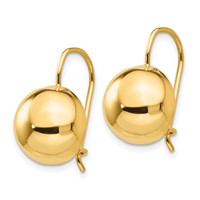 14K 12.00mm Yellow Gold Hollow Half Ball Kidney Wire Earrings view 2