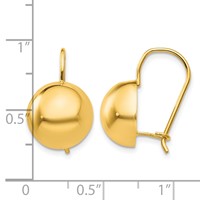 14K 12.00mm Yellow Gold Hollow Half Ball Kidney Wire Earrings view 4
