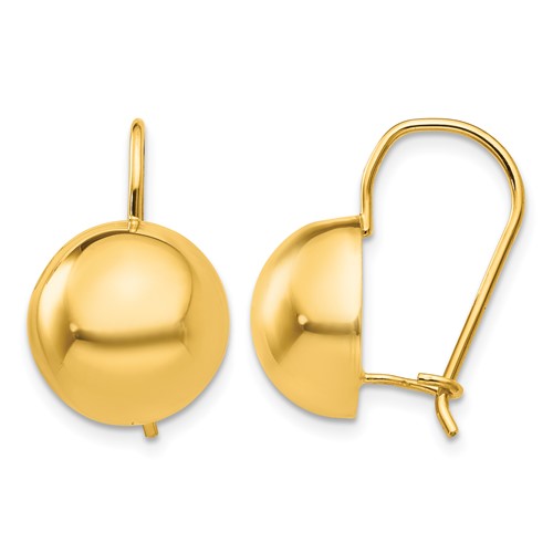14K 12.00mm Yellow Gold Hollow Half Ball Kidney Wire Earrings